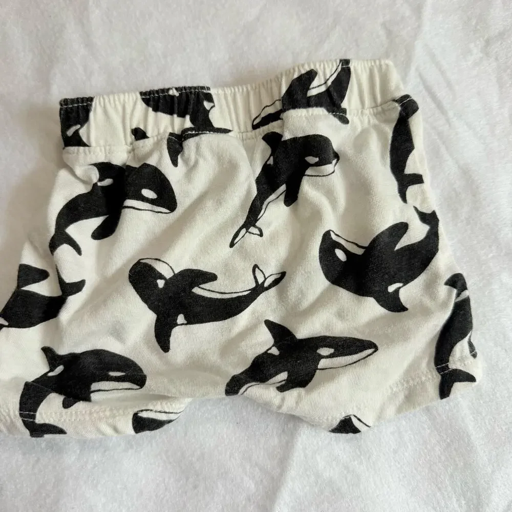Old Navy Baby Shorts Shorties Black White Orca Whale Print 0-3 Months Boy Girl